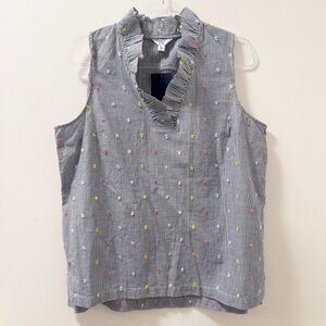 Crown & Ivy Striped Ruffle Neck Sleeveless Top - Size XL